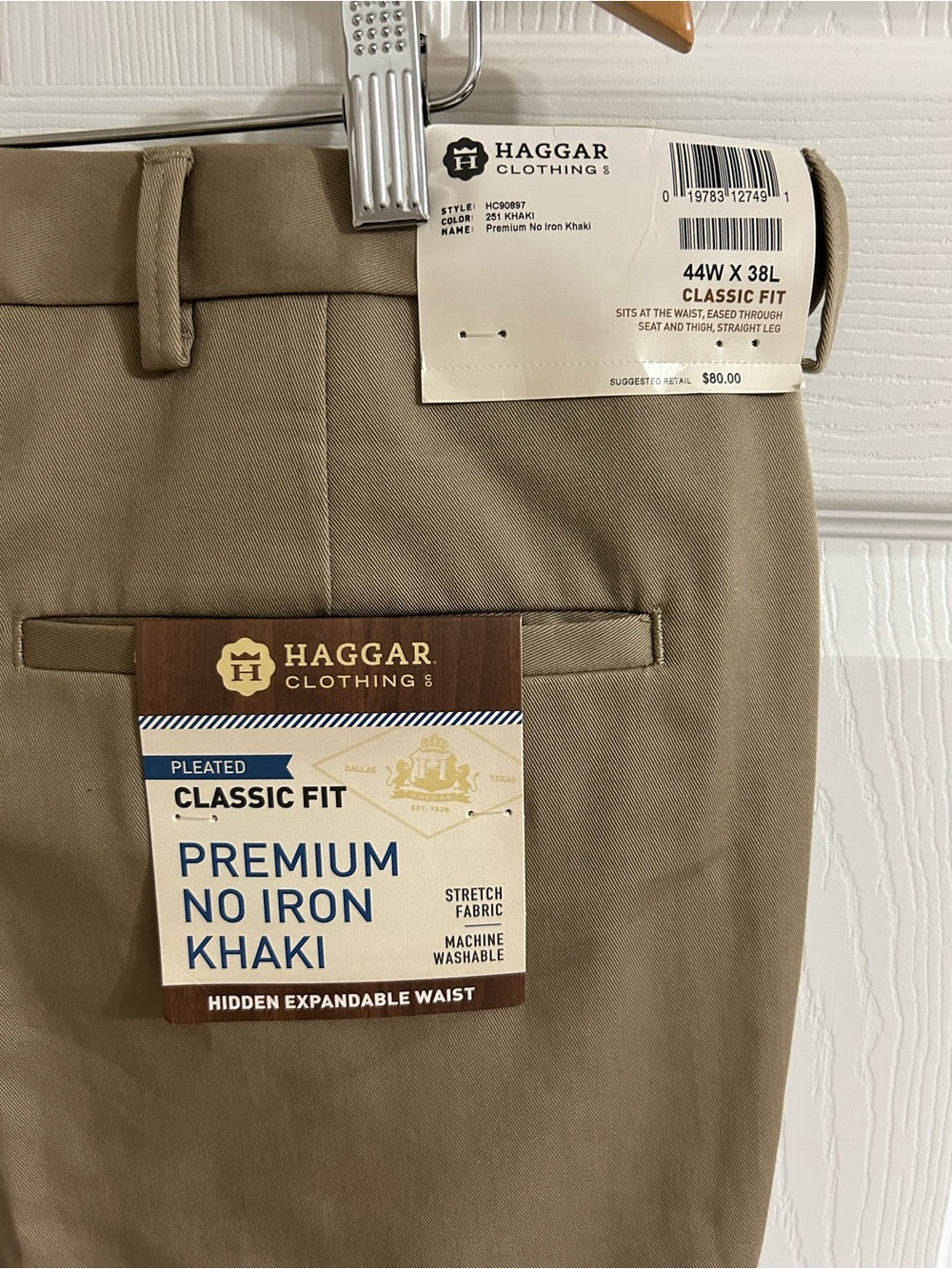 Haggar Big & Tall Khaki Classic Fit Pleated No Iron NWT Pants 44x38 - Picture 4 of 5